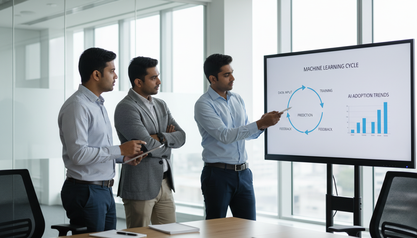 Men discussing machine learning concepts.